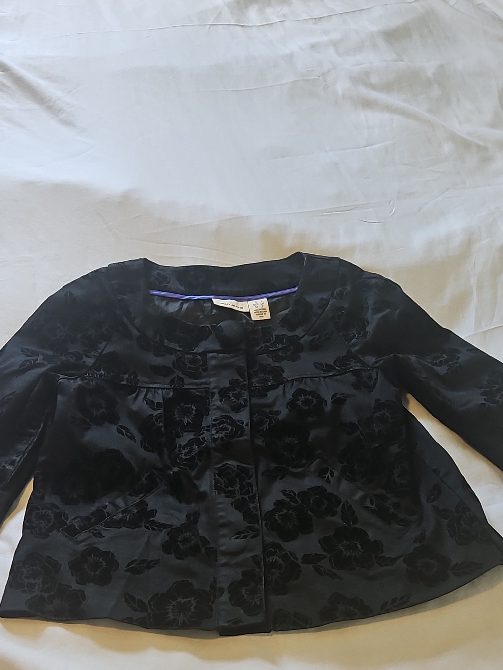 Dkny Black Floral Suede Cropped Blazer